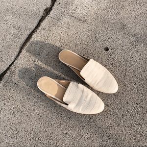 Off White Faux Crocodile Leather Mules